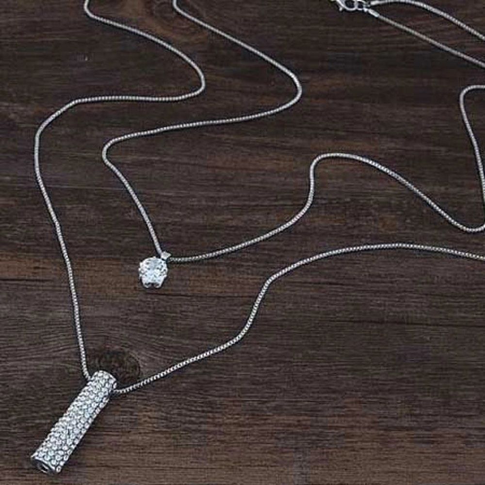 🌟 Stylish Silver Necklace - Ladies Two Layered Necklace